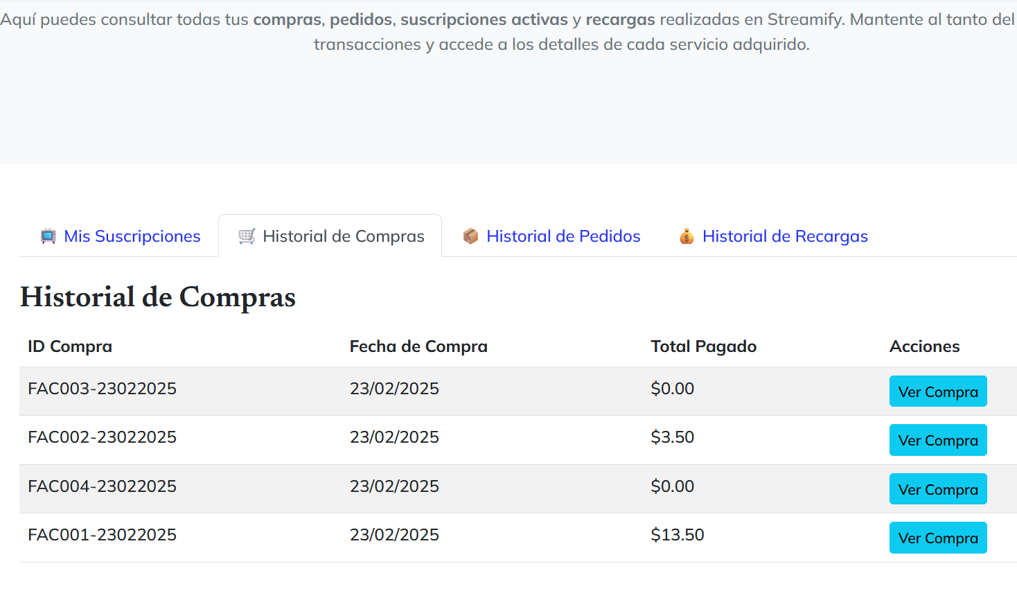 Historial de Compras