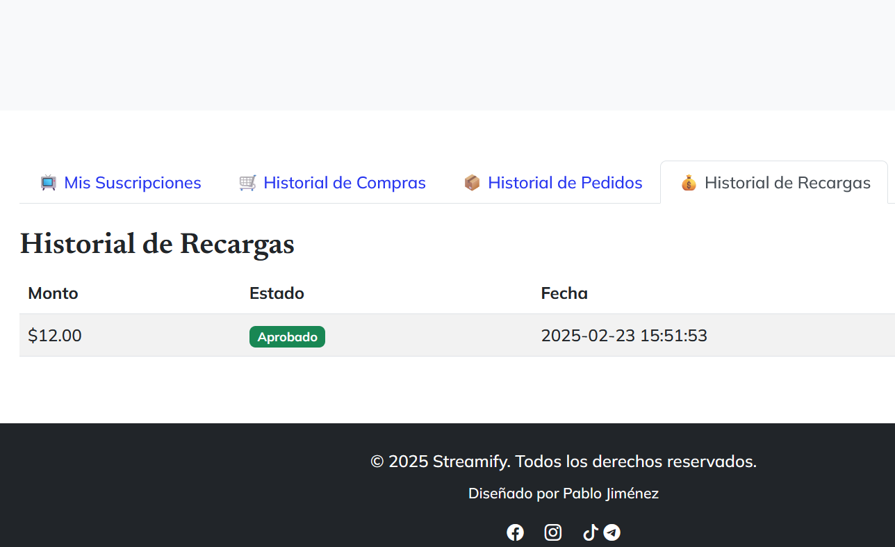 Historial de Recargas